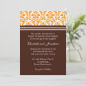 Uitnodiging tot bruin en Oranje Damask Wedding (Staand voorkant)