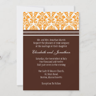 Uitnodiging tot bruin en Oranje Damask Wedding