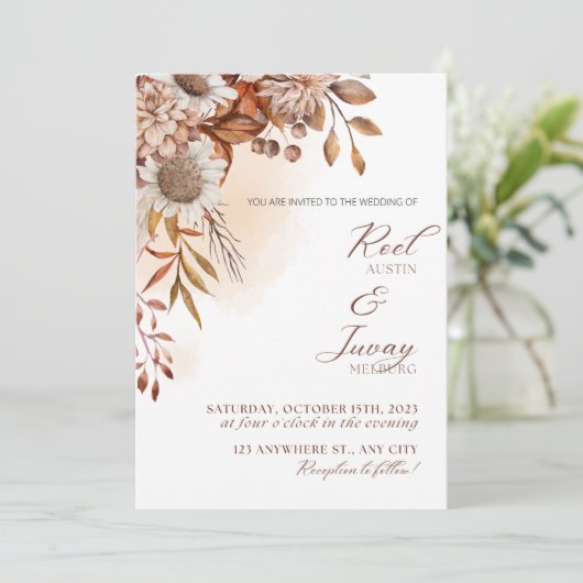Uitnodiging tot bruin-minimalistisch huwelijk (Staand voorkant)