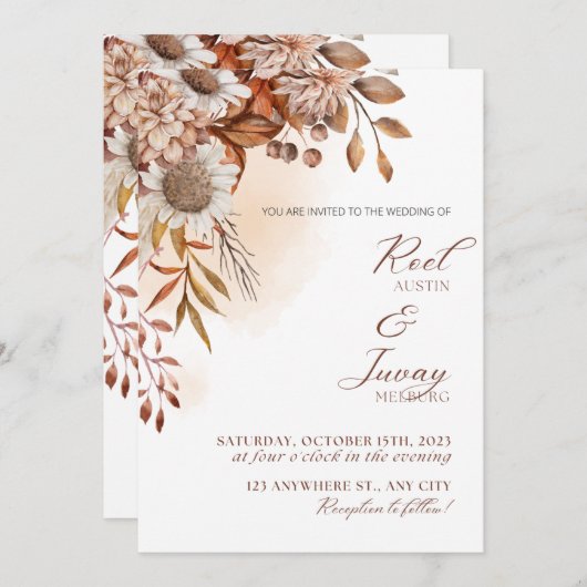 Uitnodiging tot bruin-minimalistisch huwelijk (Voorkant / Achterkant)