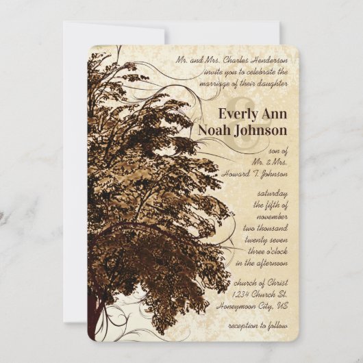 Uitnodiging tot bruin-Vlaamse eik-boombruiloft (Voorkant)