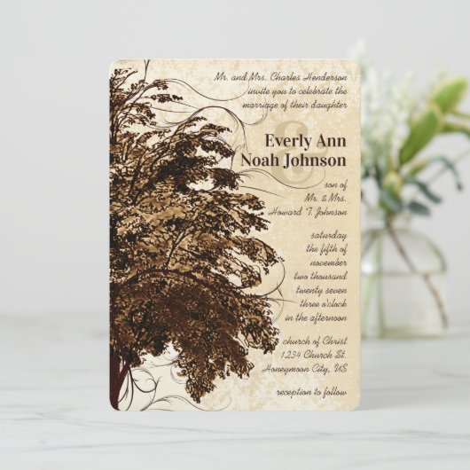 Uitnodiging tot bruin-Vlaamse eik-boombruiloft (Staand voorkant)