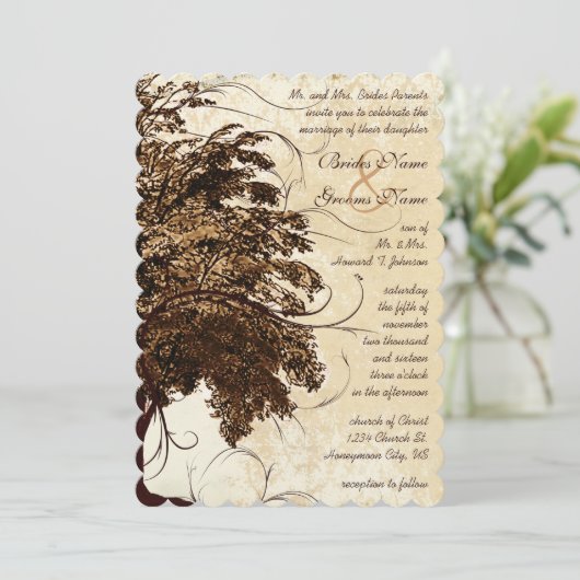 Uitnodiging tot bruin-Vlaamse eik-boombruiloft (Staand voorkant)