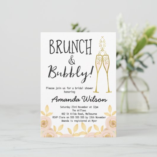 Uitnodiging tot brunch en bubbelbal (Staand voorkant)