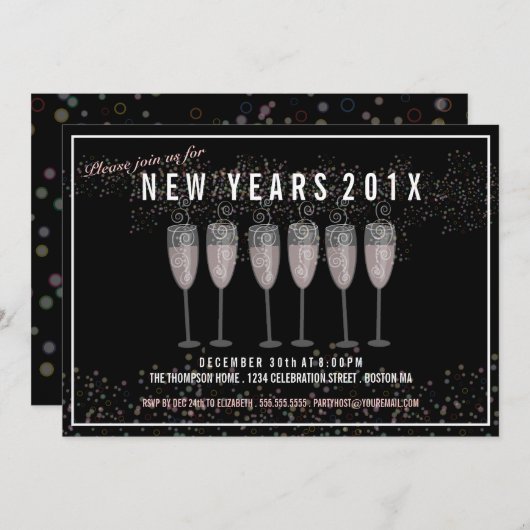 Uitnodiging tot Champagne-feestdag in nieuwjaarsfe (Voorkant / Achterkant)