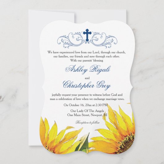 Uitnodiging tot Christelijke bruiloft - Zonnebloem (Voorkant)