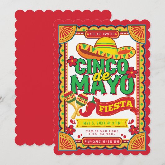 Uitnodiging tot Cinco de Mayo Fiesta Sombrero (Voorkant / Achterkant)