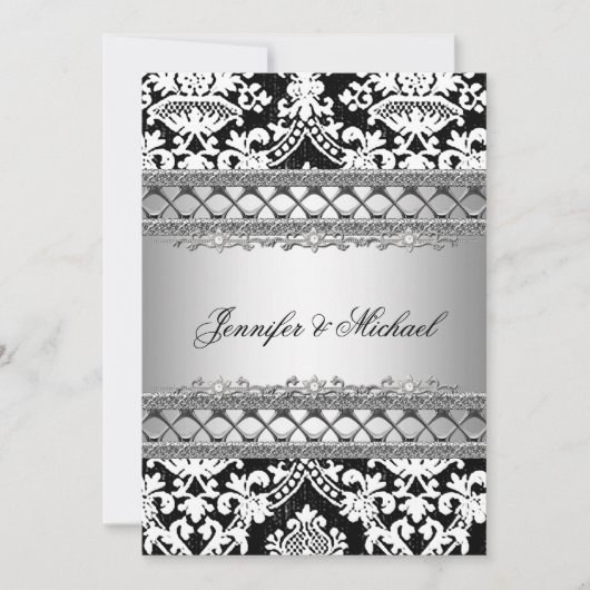 Uitnodiging tot Classic Damask Wedding Party (Voorkant)