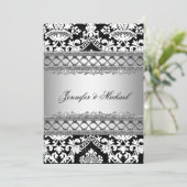 Uitnodiging tot Classic Damask Wedding Party (Staand voorkant)