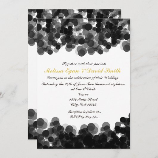 Uitnodiging tot Confetti voor zwarte en witte kavi (Voorkant / Achterkant)