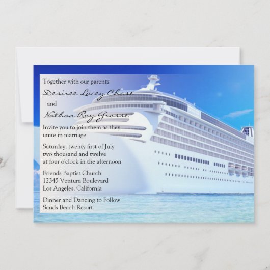 Uitnodiging tot cruise Ship Wedding (Achterkant)