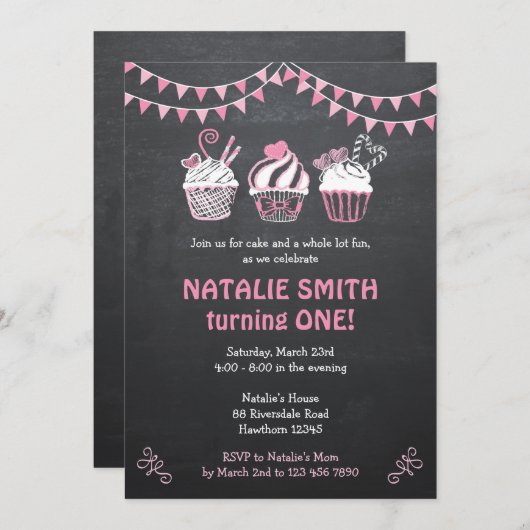 Uitnodiging tot cupcake/chrokbord Cupcake-uitnodig (Voorkant / Achterkant)