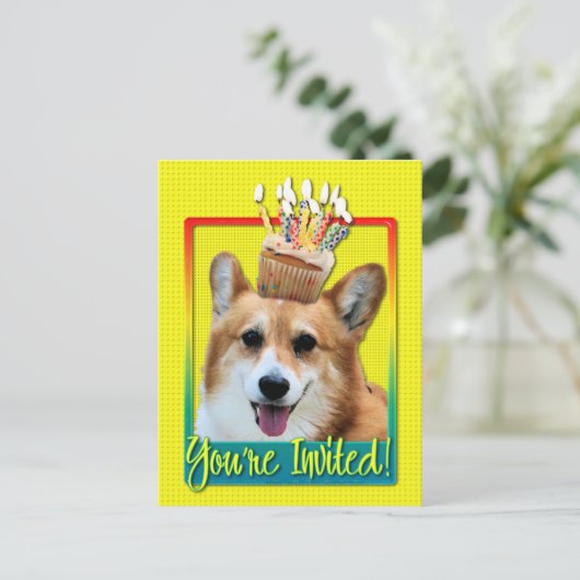 Uitnodiging tot cupcake - Corgi - Owen (Staand voorkant)