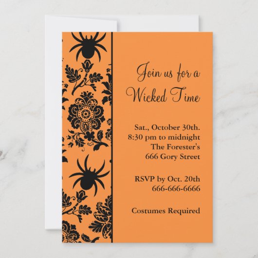 Uitnodiging tot Damask Spider Haloweeen (Voorkant)