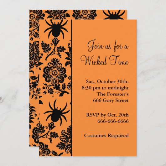 Uitnodiging tot Damask Spider Haloweeen (Voorkant / Achterkant)