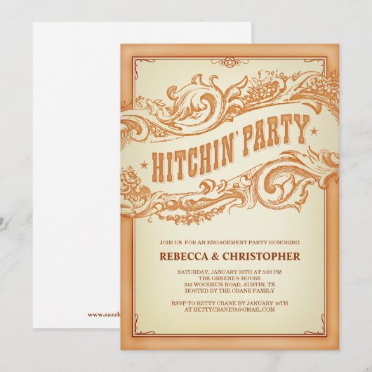 Uitnodiging tot de authentieke oude Westerne parti (Voorkant / Achterkant)