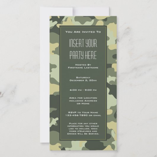 Uitnodiging tot de Groene Militaire Camouflage Par (Voorkant)