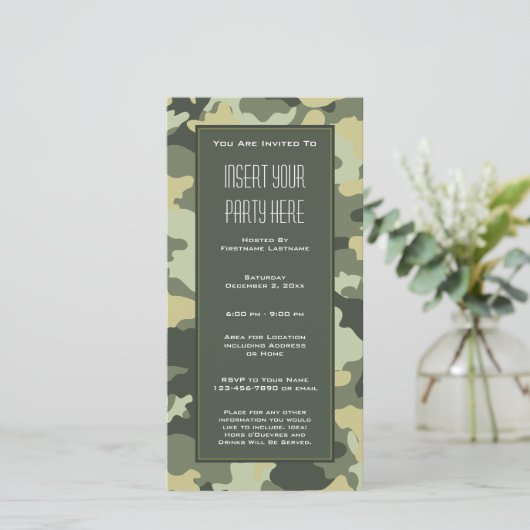 Uitnodiging tot de Groene Militaire Camouflage Par (Staand voorkant)