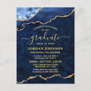 Uitnodiging tot de "Modern Gold Navy Blue Graduati