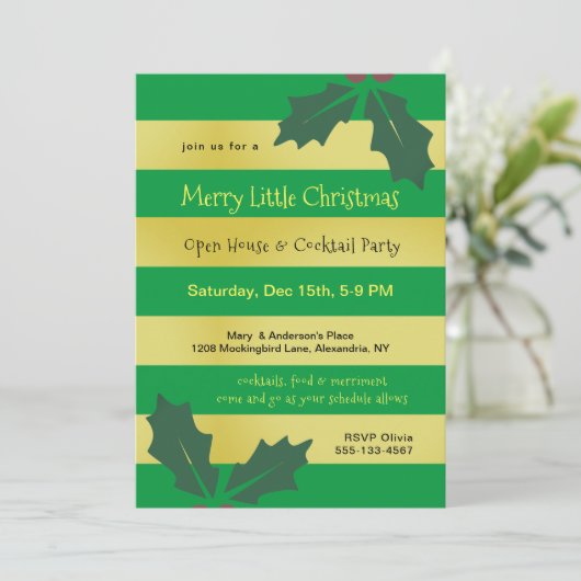 Uitnodiging tot de moderne Groene Gouden Stripes P (Staand voorkant)