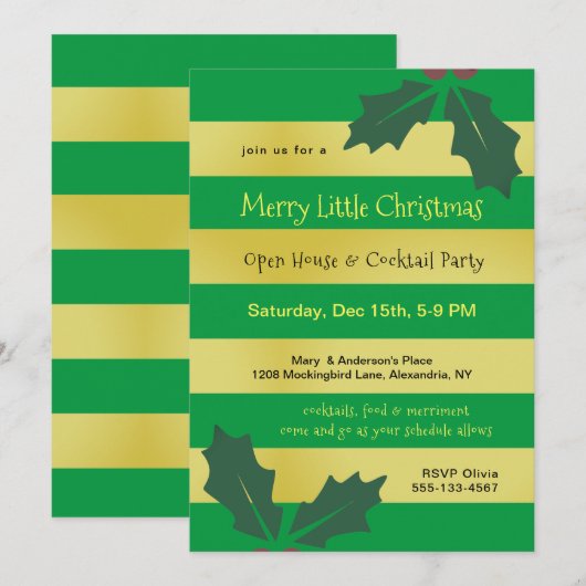 Uitnodiging tot de moderne Groene Gouden Stripes P (Voorkant / Achterkant)