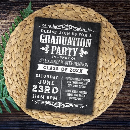 Uitnodiging tot de "Rustic Slate Graduation Party"