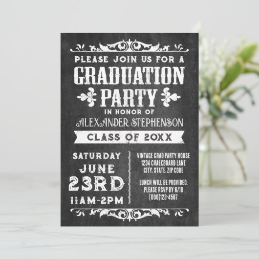 Uitnodiging tot de "Rustic Slate Graduation Party" (Staand voorkant)
