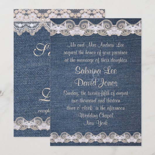Uitnodiging tot Denim en Lace Wedding (Voorkant / Achterkant)