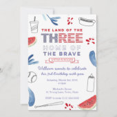 Uitnodiging tot Derde verjaardag Baseball, hotdog  (Voorkant)