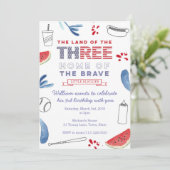 Uitnodiging tot Derde verjaardag Baseball, hotdog  (Staand voorkant)