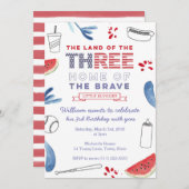 Uitnodiging tot Derde verjaardag Baseball, hotdog  (Voorkant / Achterkant)