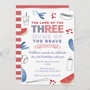 Uitnodiging tot Derde verjaardag Baseball, hotdog