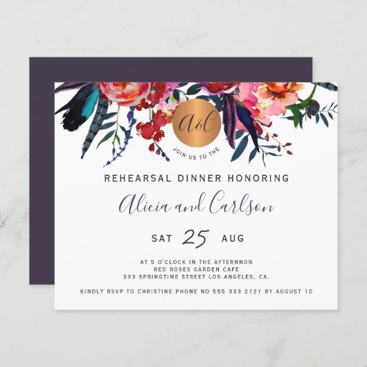 Uitnodiging tot diner voor de waterverf van de beg (Voorkant / Achterkant)