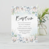 uitnodiging tot doop | blauwe winterbloemen (Staand voorkant)