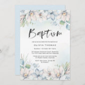 uitnodiging tot doop | blauwe winterbloemen (Voorkant / Achterkant)