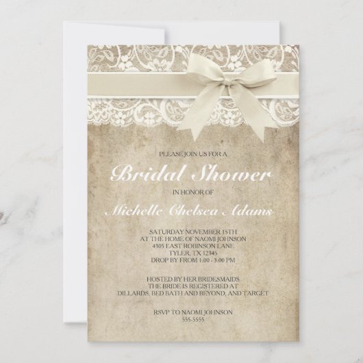  uitnodiging tot douche | antiek kant (Voorkant)