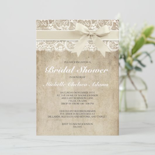 uitnodiging tot douche | antiek kant (Staand voorkant)