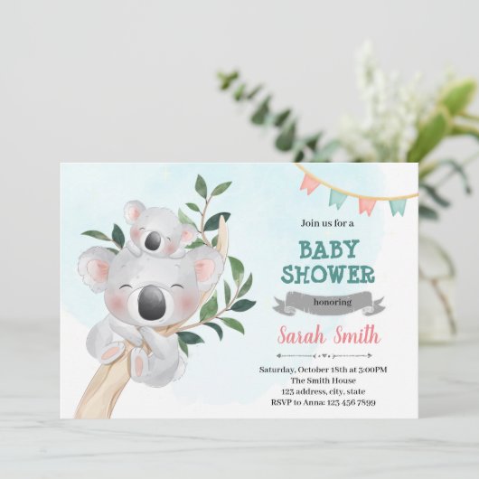 Uitnodiging tot douche in Koala (Staand voorkant)