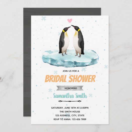 Uitnodiging tot douche in Penguin (Voorkant / Achterkant)