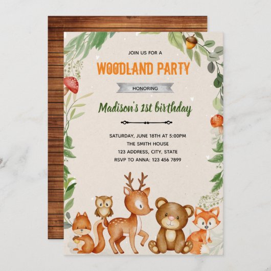 Uitnodiging tot douche voor bosbos (Voorkant / Achterkant)