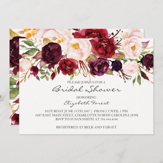 Uitnodiging tot douche voor bruinkoolbloem (Voorkant / Achterkant)