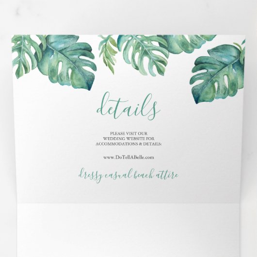 Uitnodiging tot drieledige bruiloft in tropische F (Binnenzijde eerst)