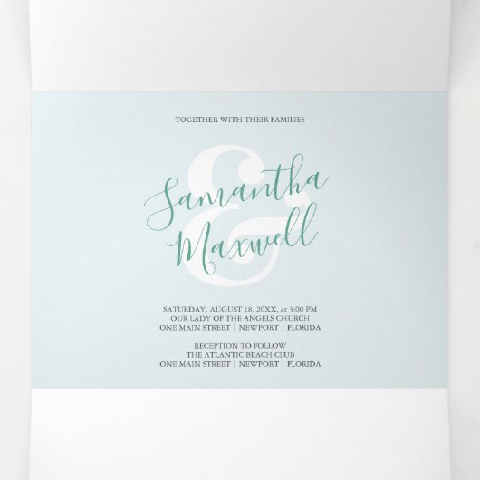 Uitnodiging tot drieledige bruiloft in tropische F (Binnenkant midden)