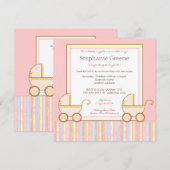 Uitnodiging tot dubbelCarriage Twin Girl Baby show (Voorkant / Achterkant)