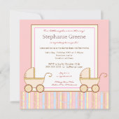 Uitnodiging tot dubbelCarriage Twin Girl Baby show (Voorkant)