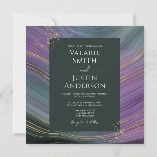 Uitnodiging tot een blauwe en Paarse Stone Agate W (Voorkant)