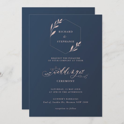 Uitnodiging tot een blauwe en roze bruine bruine b (Voorkant / Achterkant)