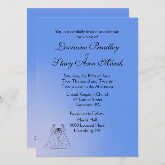 Uitnodiging tot een blauwe Lesbische bruiloft (Voorkant / Achterkant)