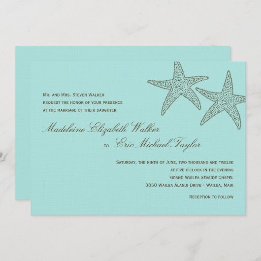 Uitnodiging tot een bruin/blauw huwelijk (Voorkant / Achterkant)