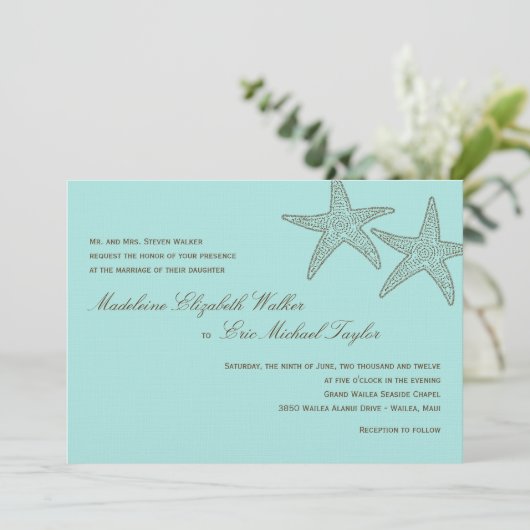 Uitnodiging tot een bruin/blauw huwelijk (Staand voorkant)